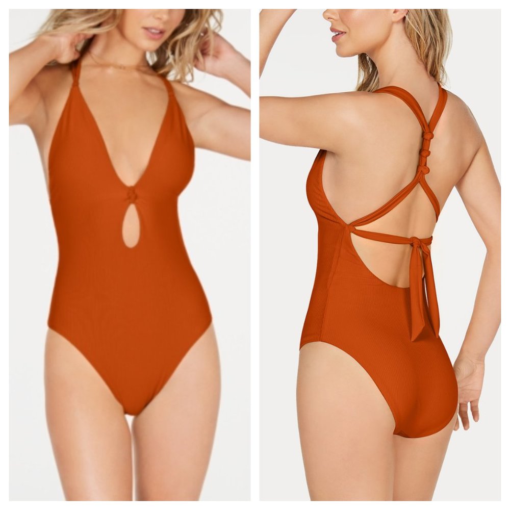 Bar III Like It Or Knot Ribbed One-Piece Swimsuit